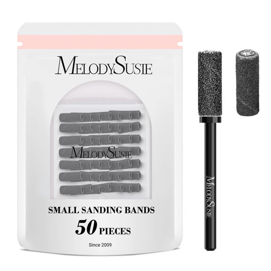 Picture of MelodySusie 50 Pcs Nail Drill Bits Small Sanding Bands with 3.1mm Mandrel Bit, 180 Fine Grit Nail File for Acrylic Nails Gel Manicures and Pedicure, Black