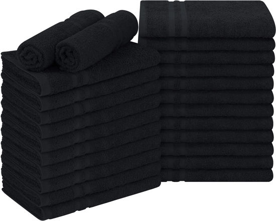 Picture of Utopia Towels - Cotton Bleach Proof Salon Towel (16x27 inches) - Bleach Safe Gym 100% Cotton Hand Towel (24 Pack, Black)