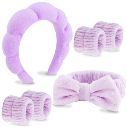 Picture of VELSCRUN 6 Pack Purple Microfiber Bow Tie Hair Band Set, Hair Accessories for Women's Facial Care Gifts