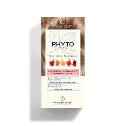 Picture of Phytocolor Permanent Hair Color, 8.1 Light Ash Blonde, with Botanical Pigments, 100% Grey Hair Coverage, Ammonia-free, PPD-free, Resorcin-free
