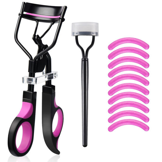 Picture of Eyelash Curler with Comb, qiipii Professional Lash Curlers metal Eyelashes Comb Seperator Eyelash Mascara Applicator Tool Kit for Women with 10 Replacement Silicone Refills Pads for Home & Travel Uses