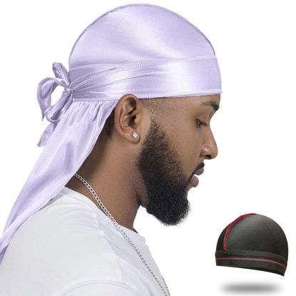 Picture of ForceWave Silky Durag for Men Wave Cap Satin Dorag for Men Women 360 Wave (Lilac)