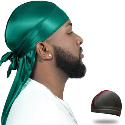 Picture of ForceWave Silky Durag for Men Wave Cap Satin Dorag for Men Women 360 Wave (Dark Cyan)