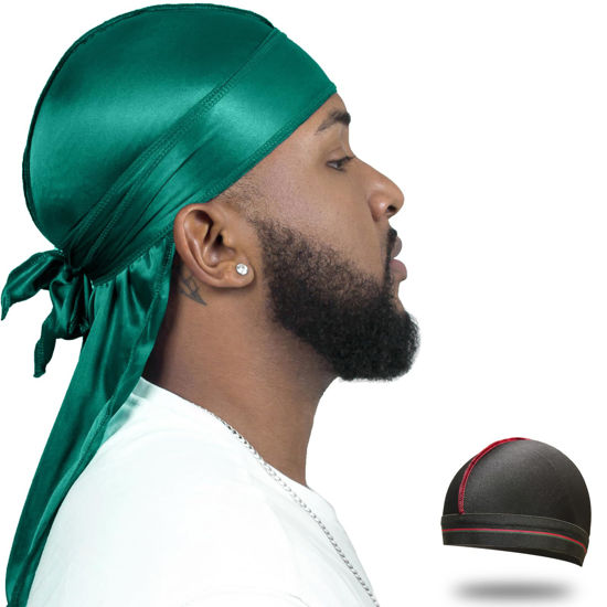 Picture of ForceWave Silky Durag for Men Wave Cap Satin Dorag for Men Women 360 Wave (Dark Cyan)
