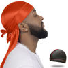 Picture of ForceWave Silky Durag for Men Wave Cap Satin Dorag for Men Women 360 Wave (Orange)
