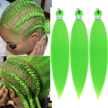 Picture of Gozill Green Pre stretched Braiding Hair Ez Braid Kanekalon Braiding Hair Prestretched Micro Hypoallergenic Kids Braiding Hair Colored Hair Extensions