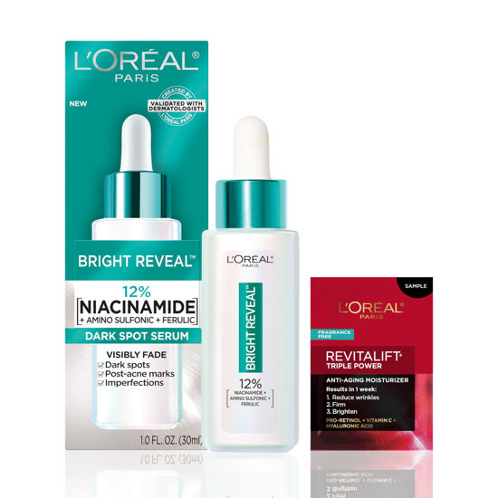 Picture of L’Oréal Paris Bright Reveal 12% [Niacinamide + Amino Sulfonic + Ferulic] Dark Spot Serum 1oz + Moisturizer Sample