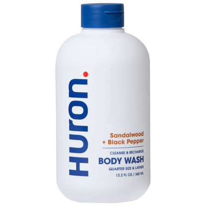 Picture of Huron Men’s Moisturizing Body Wash - Clean & Woody Scent of Sandalwood, Black Pepper, Cedarwood, & Amber - Made With Coconut Oil, Vitamin E & Witch Hazel - Vegan, Cruelty-Free - 12.2 fl oz