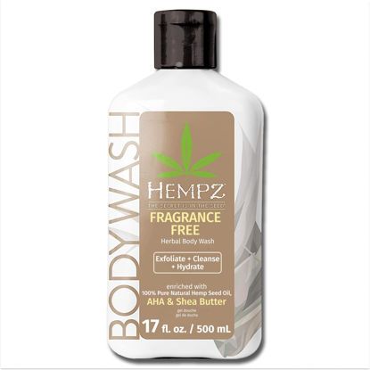 Picture of Hempz Body Wash - Fragrance Free - Hydrating for Sensitive Skin, Scented, Exfoliating with Shea Butter, Pure Hemp Seed Oil, and Algae for Sensitive Skin - 17 fl oz