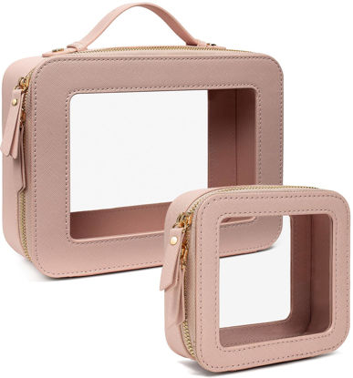 Picture of LETGO Clear Makeup Bags Set - TSA Approved Toiletry Bag with Handle Large Opening, Clear Toiletry Bags Case Pouch for Traveling Travel Car Orangizer Storage Essentials (Mini+Large Nude)
