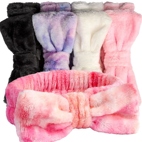 Picture of Teenitor Spa headband, Makeup Headband Set, Soft Fuzzy Bow Hair Bands for Washing Face, Facial Skincare Headbands for Teen Girls, Fluffy Hair Bands for Women