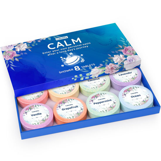 Picture of Shower Steamers 8 Pack Set Shower Bombs Tablets in Blue Box with 8 Fragrances with Shea Butter for Self-Care & Relaxation, Idea for Women and Men