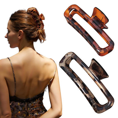 Picture of Nalodu Hair Claw Clips 5 Inch XL Unbreakable Glossy Rectangle Square Extra Large Tight Strong Clip Neutral Colors for Thick Curly Long Hair Women - 2 Pack