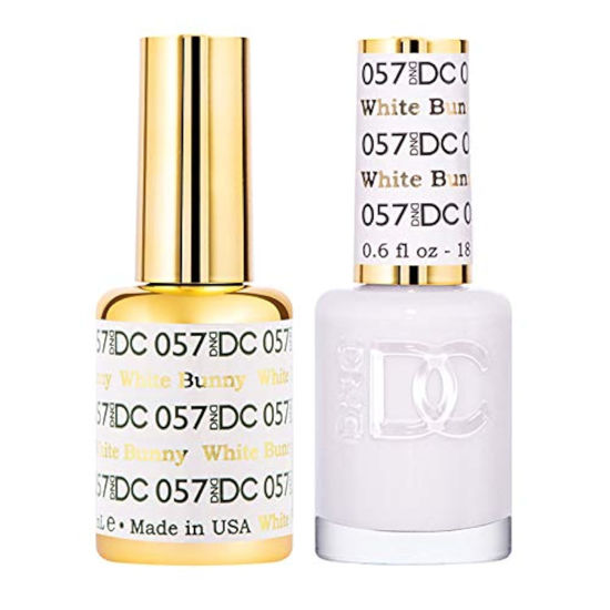 Picture of DND DC Gel Polish Set, White Collection, UV/LED Gel Polish and Air Dry Nail Lacquer, Matching Chip-Free Polish Duo, 057 White Bunny, 0.5 Fl Oz