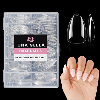Picture of UNA GELLA Short Almond Gel x Nail Tips, 504pcs Pre-shape Short Almond Nail Tips 12 Sizes Short Almond Press on Nails Soft Gel Acrylic Clear Fake Full Cover Nail Tips for Nails Extension Home DIY Salon