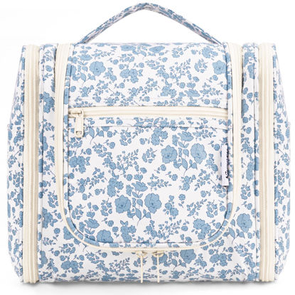 Picture of Hanging Toiletry Bag for Women Travel Makeup Bag Organizer Toiletries Bag for Cosmetics Essentials Accessories (Large, Little Blue Flower)
