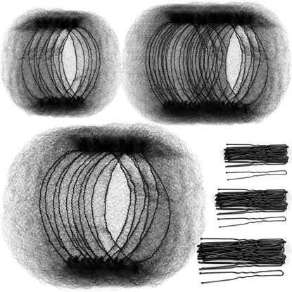 Picture of Teenitor Invisible Elastic Hair Nets with Bobby Pins for Ballerina Buns - 40 Black Nets (12, 20, 28 Inch) and 80 Pins