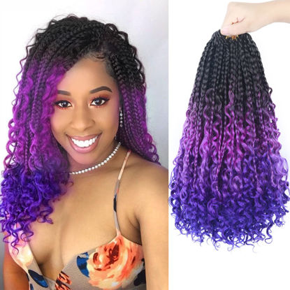 Picture of Goddess Box Braids Crochet Hair With Curly Ends 14 Inch Bohomian Box Braids Crochet Braids 8 Packs 3X Crochet Braids for Black Women (14 Inch (Pack of 8), M1B purple Blue)