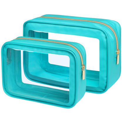 Picture of PACKISM TSA Approved Toiletry Bag - 2 Pack Upgrade Color-Edged Clear Makeup Bag, Clear Toiletry Bag For Traveling Fits Various Storage Needs, Turquoise (2 Sizes)