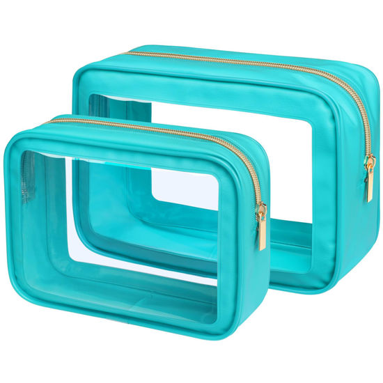 Picture of PACKISM TSA Approved Toiletry Bag - 2 Pack Upgrade Color-Edged Clear Makeup Bag, Clear Toiletry Bag For Traveling Fits Various Storage Needs, Turquoise (2 Sizes)