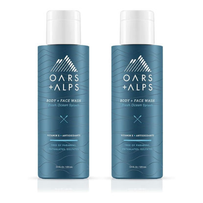 Picture of Oars + Alps Mens Moisturizing Body and Face Wash, Skin Care Infused with Vitamin E and Antioxidants, Sulfate Free, Fresh Ocean Splash, Travel Size 3.4oz, 2 Pack