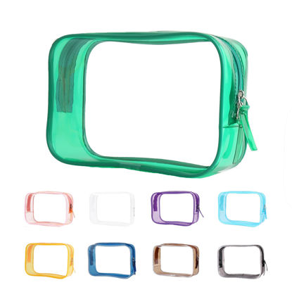 Picture of Clear Pouch Small, Clear Makeup Bag, 6.6"x2.3"x4.7" Size TSA Approved Toiletry Bag, Clear Travel Bags for Toiletries, Clear Cosmetic Bag for Women and Men Small-1 Pack Green…