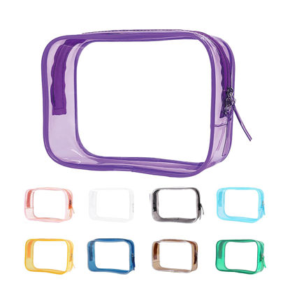 Picture of Clear Travel Bags for Toiletries, Lightweight Clear Toiletry Bag, Multipurpose Transparent TSA Cosmetic Bag Clear Pouch For Traveling-Purple 1 Pack
