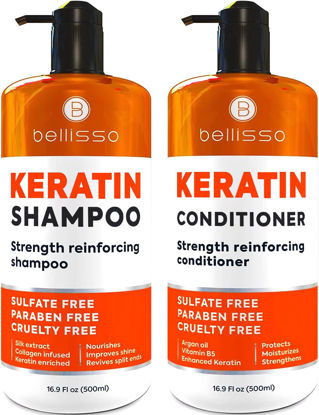 Picture of Keratin Shampoo and Conditioner Set - Sulfate Free and Paraben Free - Salon Thickening Treatment for Dry, Damaged, Curly, Frizzy, Straight or Color Treated Hair - Anti Frizz Formula for Women and Men