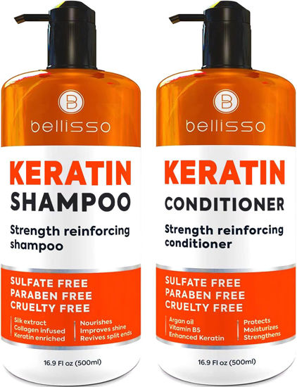 Picture of Keratin Shampoo and Conditioner Set - Sulfate Free and Paraben Free - Salon Thickening Treatment for Dry, Damaged, Curly, Frizzy, Straight or Color Treated Hair - Anti Frizz Formula for Women and Men