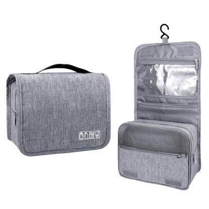 Picture of Lcsmaokin Large Capacity Toiletry Bag Travel Bag with Hanging Hook for Men and Women Waterproof Travel Cosmetic Bag Bathroom Storage Bag for Brushes Set,Full-Sized Shampoo,Toiletries,Accessories-Grey