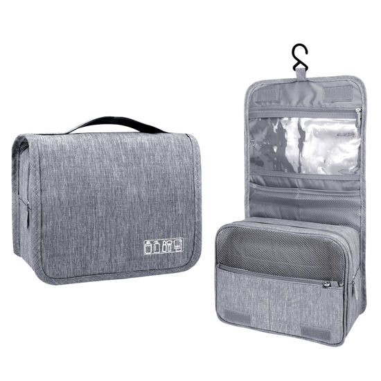 Picture of Lcsmaokin Large Capacity Toiletry Bag Travel Bag with Hanging Hook for Men and Women Waterproof Travel Cosmetic Bag Bathroom Storage Bag for Brushes Set,Full-Sized Shampoo,Toiletries,Accessories-Grey