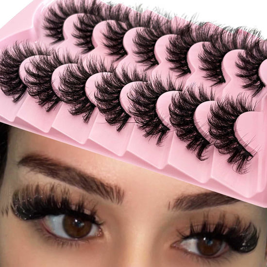Picture of Yasnai Cat Eye Lashes Mink lashes Fluffy False Eyelashes Volume Lashes Wispy Fake Lashes Natural Eyelashes 7 Pairs Pack