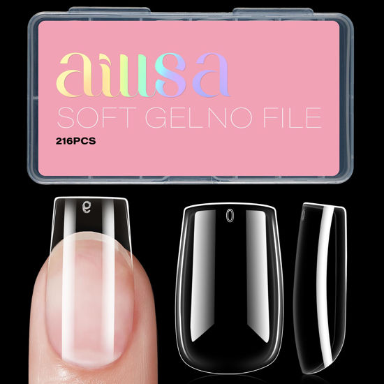 Picture of AILLSA Short Square Nails Clear Gel Nail Tips False Full Cover Soft Nail Tips for DIY Home Salon Gift, Preshaped Gelly Press on Fake Nail Tips for Nail Extension 216PCS 12 Sizes