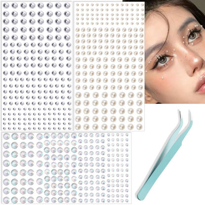 Picture of NOOEPC 660Pcs Resin Face Gems Hair Gems, 3/4/5/6 mm DIY Self-Adhesive Rhinestones, Pearl/Clear Rhinestone/Ab Rhinestone for Makeup, Crafts