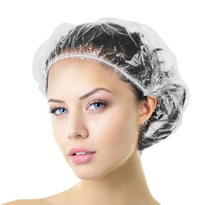 Picture of Aquior Shower Cap Disposable,30 PCS Bath Caps Large Thick Clear Waterproof Plastic Elastic Hair Bath Caps for Women Deep Conditioning Hair Care Hotel Travel Essentials Accessories Cleaning Supplies