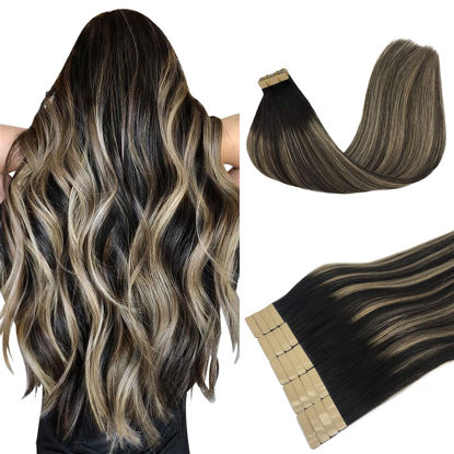 Picture of DOORES Tape in Hair Extensions Human Hair Balayage Natural Black to Light Blonde 24 Inch 20pcs 50g Human Hair Extensions Tape in Remy Natural Hair Extensions Straight