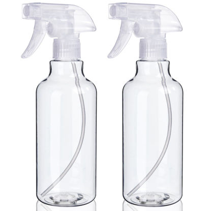 Picture of Plastic Spray Bottles, 2-Pack, 16.9 Oz, Mist & Stream, Heavy Duty Spraying, Empty Water Spray Bottle for Cleaning Solutions, Essential Oils, Hair, Plants, BBQ, Cat Dog Behavior Correction (Clear)