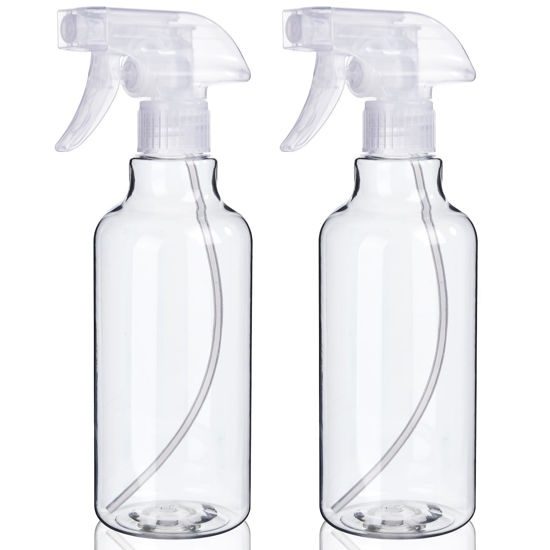 Picture of Plastic Spray Bottles, 2-Pack, 16.9 Oz, Mist & Stream, Heavy Duty Spraying, Empty Water Spray Bottle for Cleaning Solutions, Essential Oils, Hair, Plants, BBQ, Cat Dog Behavior Correction (Clear)