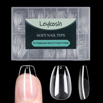 Picture of Short Coffin Nail Tips, 216pcs Acrylic Ballerina Fake Nails Soft Gel X Nail Tips, Full Cover Pre-Shaped Matte Clear Press on Nails for Extension, Diy at Home Manicure 12 Sizes