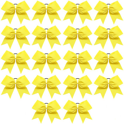 Picture of Cheer Bows, Caenagrion 18 PCS 8" Large Yellow Cheer Hair Bows Ponytail Holder Elastic Band Handmade for Cheerleaders Teen Girls College Sports (Yellow)