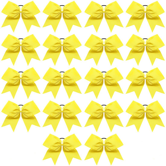 Picture of Cheer Bows, Caenagrion 18 PCS 8" Large Yellow Cheer Hair Bows Ponytail Holder Elastic Band Handmade for Cheerleaders Teen Girls College Sports (Yellow)