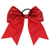 Picture of Sequin Red Cheer Bows, Caenagrion 12 PCS 7" Large Cheer Hair Bows Ponytail Holder Elastic Band Handmade for Cheerleaders Teen Girls College Sports (Sequin Red)