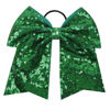 Picture of Sequin Green Cheer Bows, Caenagrion 12 PCS 7" Large Cheer Hair Bows Ponytail Holder Elastic Band Handmade for Cheerleaders Teen Girls College Sports（Sequin Green）
