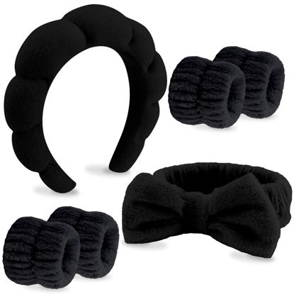 Picture of VELSCRUN 6 Pack Spa Headbands Set - Black Sponge Hair Bands with Bow Tie for Makeup, Face Washing, Skincare, and Hair Accessories for Women Gifts