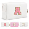Picture of Personalized Makeup Bag Initial A-Z Preppy Patch Bag,Small PU Leather Travel Cosmetic Bag Pouch with Zipper,White Cute Toiletry Bag,Gift Ideal for Teen Girls Women Birthday Friend Mom,Letter A