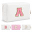 Picture of Personalized Makeup Bag Initial A-Z Preppy Patch Bag,Small PU Leather Travel Cosmetic Bag Pouch with Zipper,White Cute Toiletry Bag,Gift Ideal for Teen Girls Women Birthday Friend Mom,Letter A