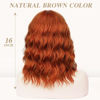 Picture of Nnzes Short Orange red Wavy Wig with Bangs for Women Shoulder Length Bob Curly Women's Charming Synthetic Wigs with Natural Wavy Wig Heat Resistant Hair for Daily Party Use