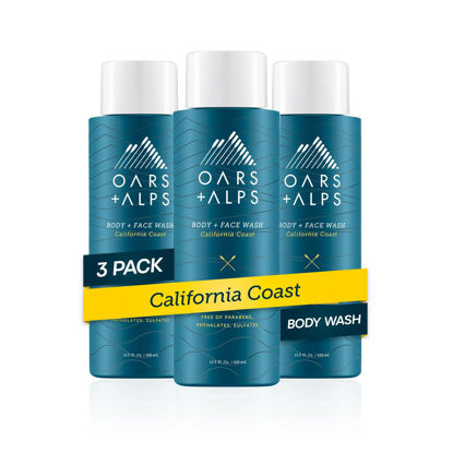 Picture of Oars + Alps Men's Moisturizing Body and Face Wash, Skin Care Infused with Vitamin E and Antioxidants, Sulfate Free, California Coast, 3 Pack