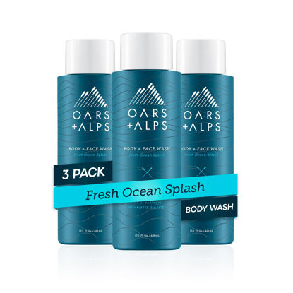 Picture of Oars + Alps Men's Moisturizing Body and Face Wash, Skin Care Infused with Vitamin E and Antioxidants, Sulfate Free, Fresh Ocean Splash, 3 Pack