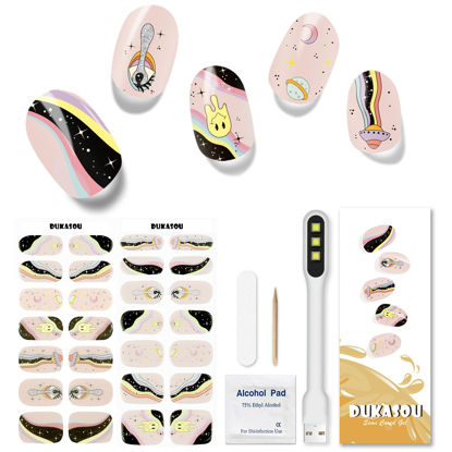 Picture of DUKASOU Semi Cured Gel Nail Strips, 28pcs Nude Gel Nail Strips with UV Light, Long Lasting Gel Nail Stickers Full Nail Wraps for Women Girls Kids Diy, Includes Prep Pads, Nail File & Wood Stick